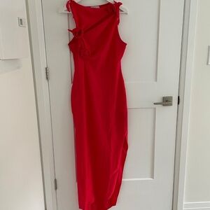Red Asymmetrical Cut Out Dress